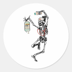 Fun Dancing Skeleton Nurse Halloween Costume Spook Classic Round Sticker
