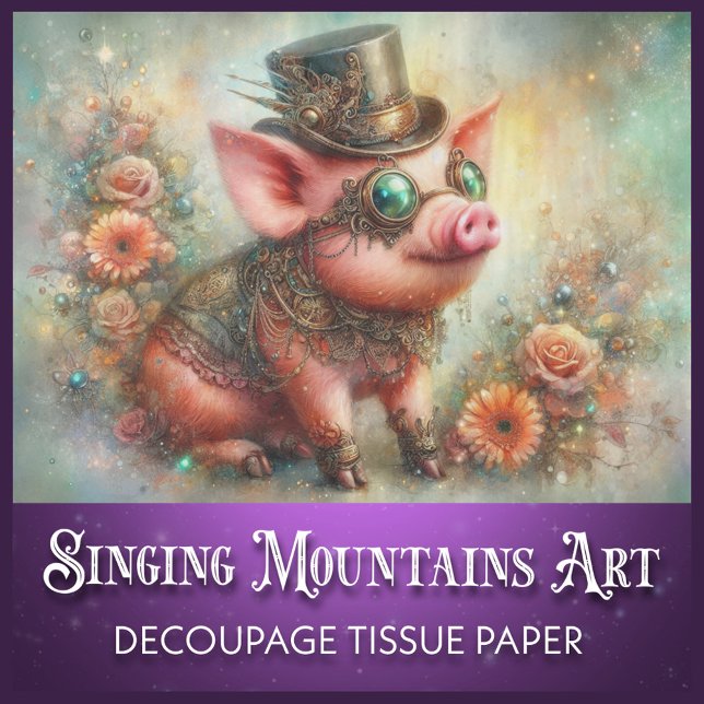 Fun Dapper Vintage Steampunk Pig Decoupage Tissue Paper (Creator Uploaded)