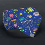 Fun Dark Blue Hanukkah Pattern  Tie<br><div class="desc">Fun Dark Blue Hanukkah Pattern neck tie</div>