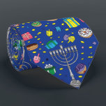 Fun Dark Blue Hanukkah Pattern  Tie<br><div class="desc">Fun Dark Blue Hanukkah Pattern neck tie</div>
