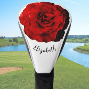 Fun dark red rose flower custom name ladies golf head cover