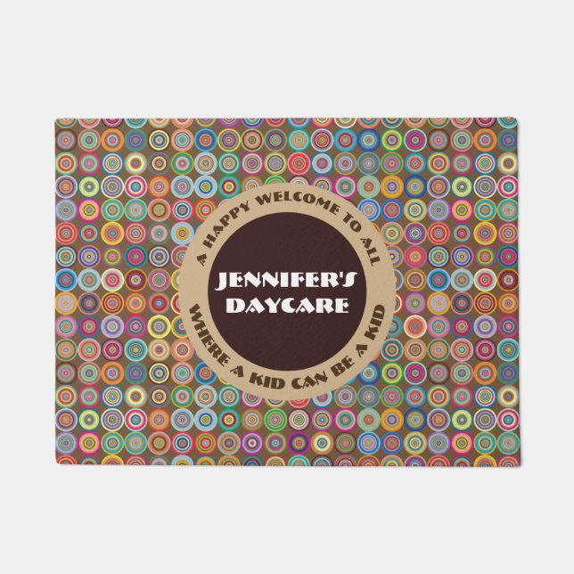 Fun & Decorative Circles Personalised Daycare Doormat (Front)