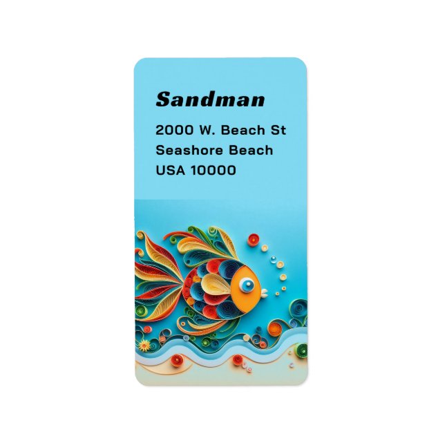 Fun Decorative Curled Paper Fish Art Address Label (Front)