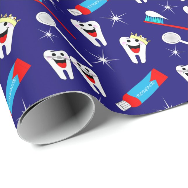 Fun Dental Clinic Dentist Cartoon Teeth Pattern Wrapping Paper (Roll Corner)