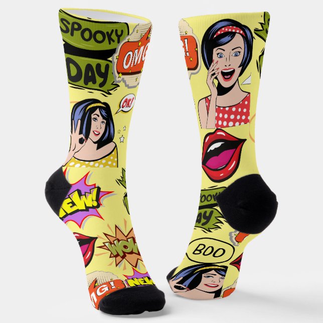 Fun design retro pop art Yellow colourful girly Socks (Angled)