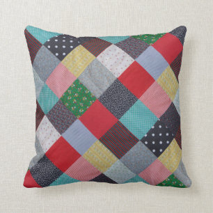 fun design squares of colourful vintage patchwork cushion