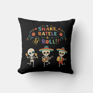 Fun Día de los Muertos Skeleton Celebration Cushion