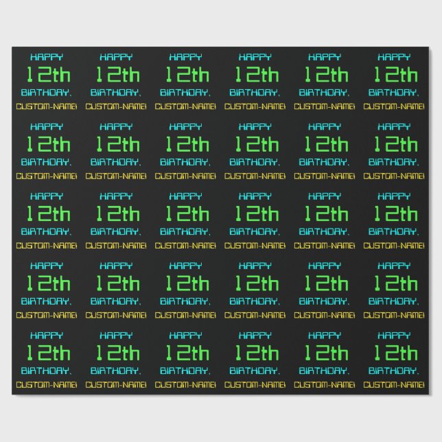 Fun Digital Computing Themed 12th Birthday Wrapping Paper (Flat)