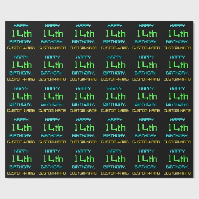 Fun Digital Computing Themed 14th Birthday Wrapping Paper (Flat)