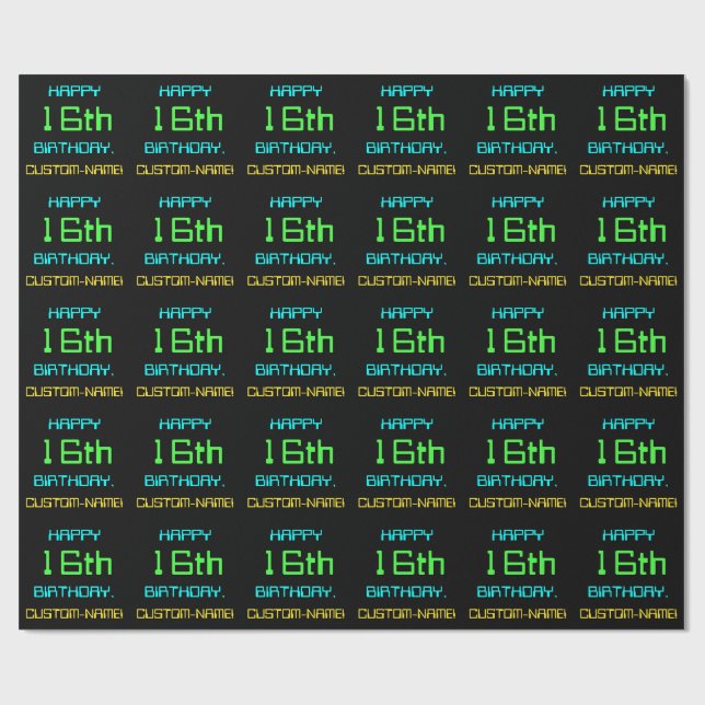 Fun Digital Computing Themed 16th Birthday Wrapping Paper (Flat)