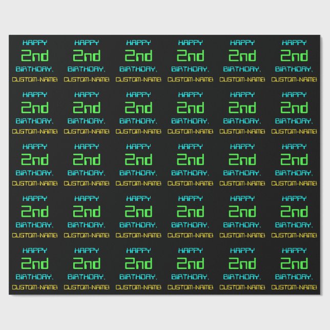 Fun Digital Computing Themed 2nd Birthday Wrapping Paper (Flat)