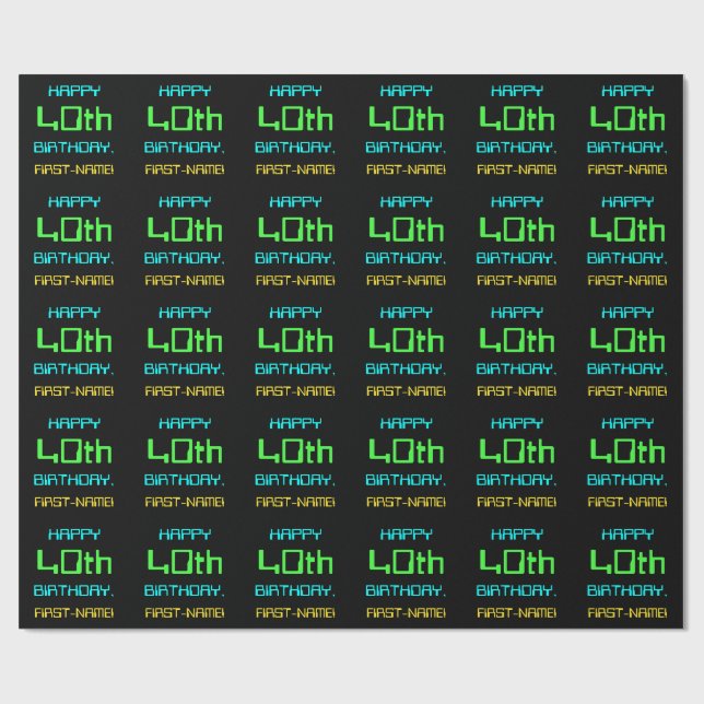 Fun Digital Computing Themed 40th Birthday Wrapping Paper (Flat)