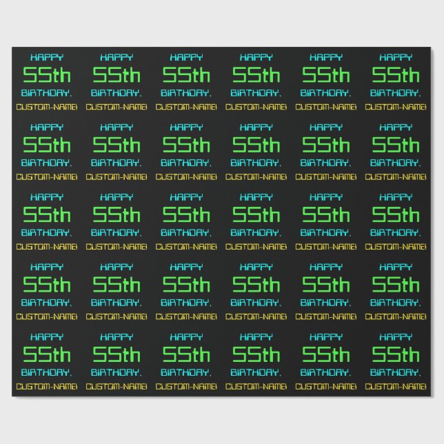 Fun Digital Computing Themed 55th Birthday Wrapping Paper (Flat)