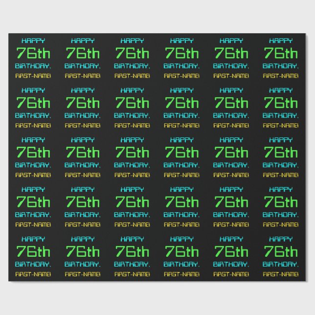Fun Digital Computing Themed 76th Birthday Wrapping Paper (Flat)