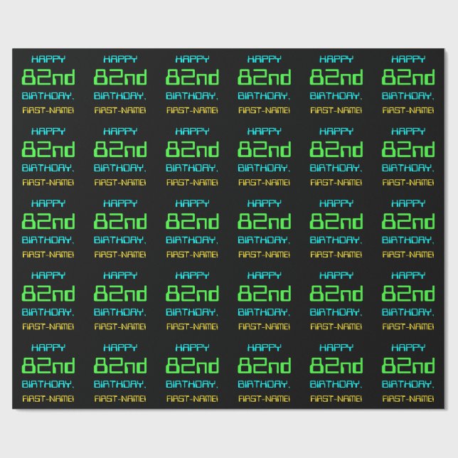 Fun Digital Computing Themed 82nd Birthday Wrapping Paper (Flat)