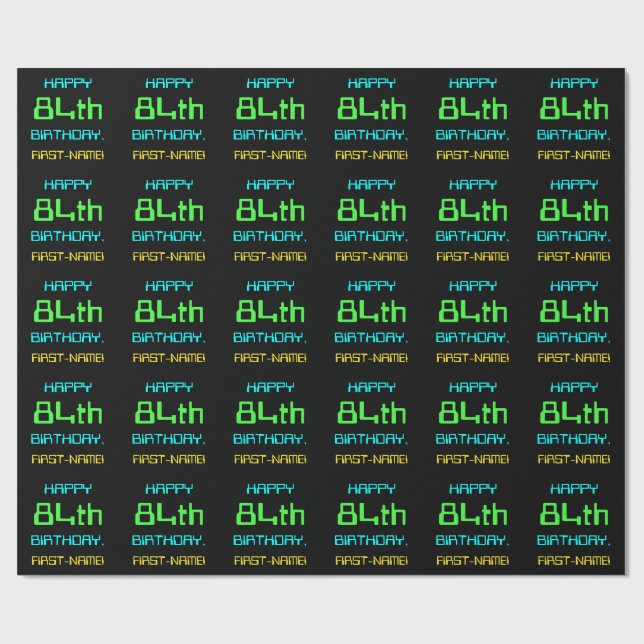 Fun Digital Computing Themed 84th Birthday Wrapping Paper (Flat)