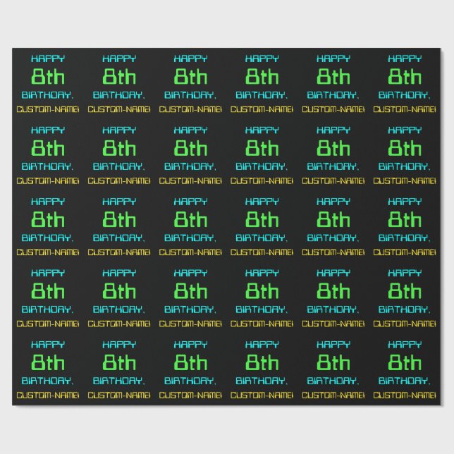 Fun Digital Computing Themed 8th Birthday Wrapping Paper (Flat)