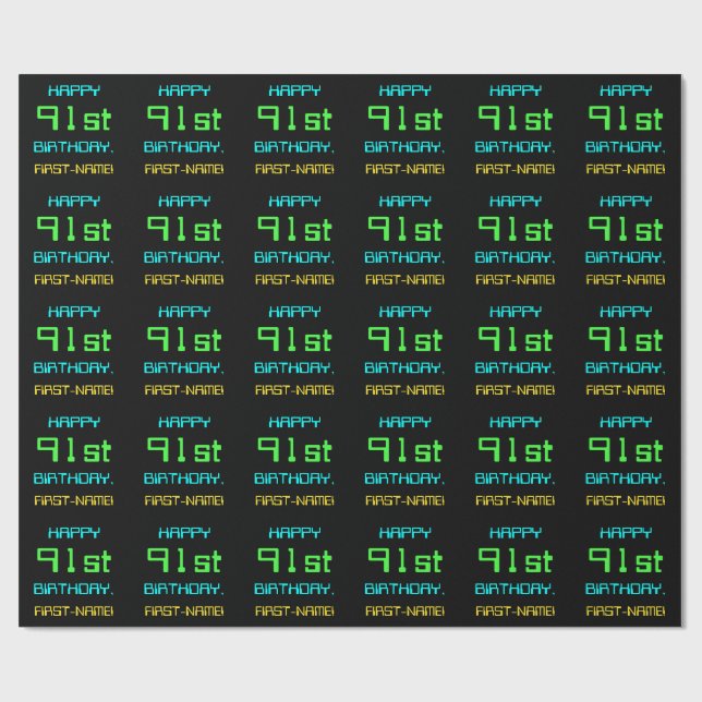 Fun Digital Computing Themed 91st Birthday Wrapping Paper (Flat)