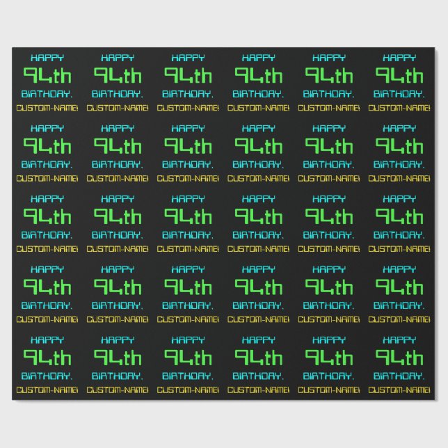 Fun Digital Computing Themed 94th Birthday Wrapping Paper (Flat)