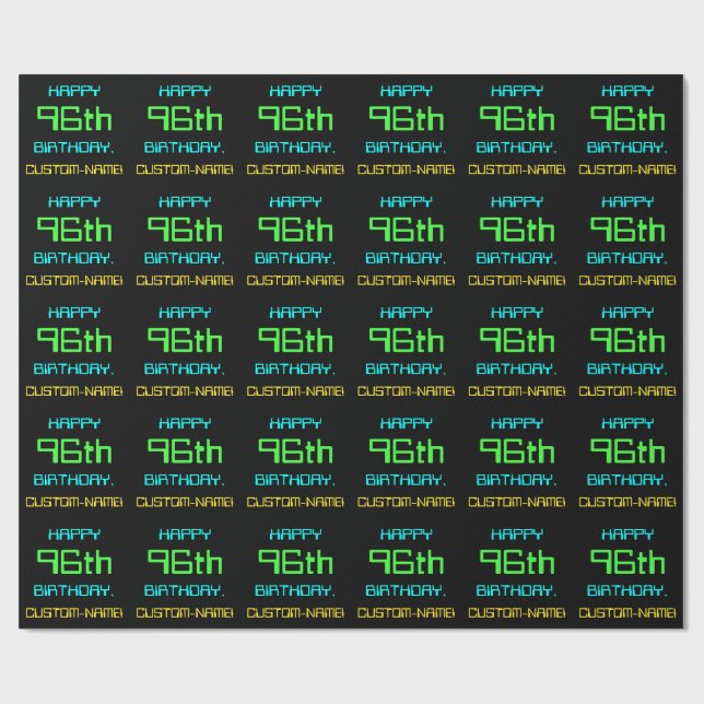 Fun Digital Computing Themed 96th Birthday Wrapping Paper (Flat)