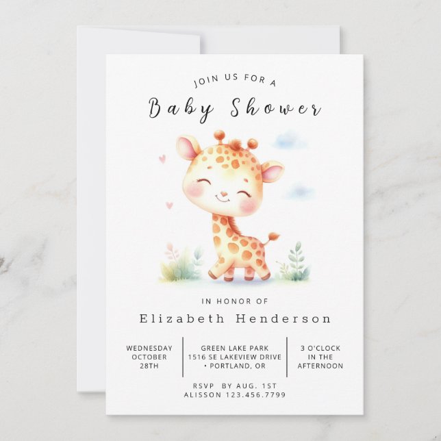  Fun Digital Giraffe Baby Shower Invitation (Front)