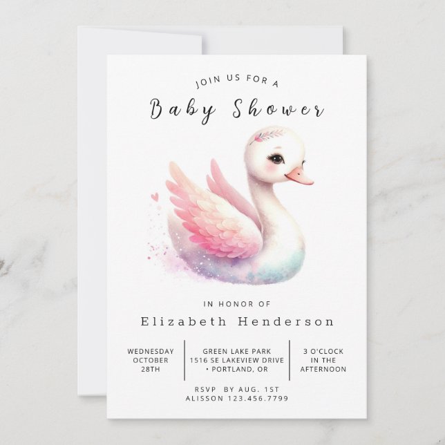 Fun Digital Swan Baby Shower Invitation (Front)