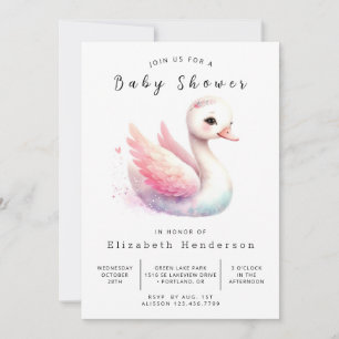 Fun Digital Swan Baby Shower Invitation