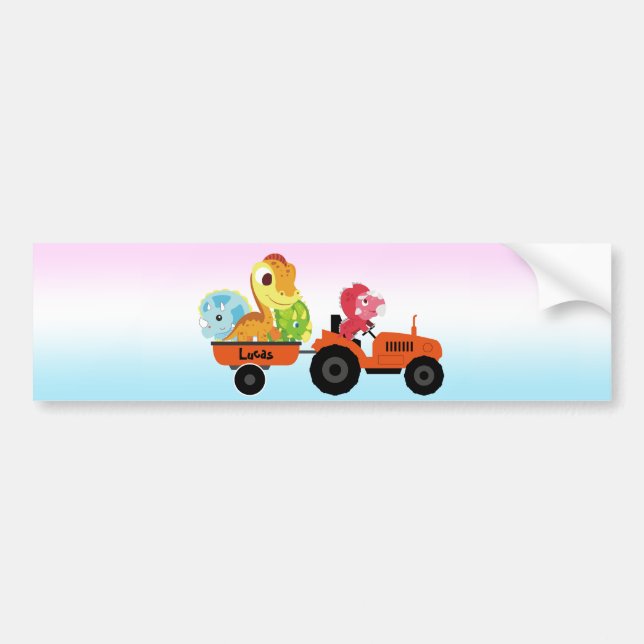 Fun DINO dinosaur tractor Farm School Birthday boy Bumper Sticker (Front)