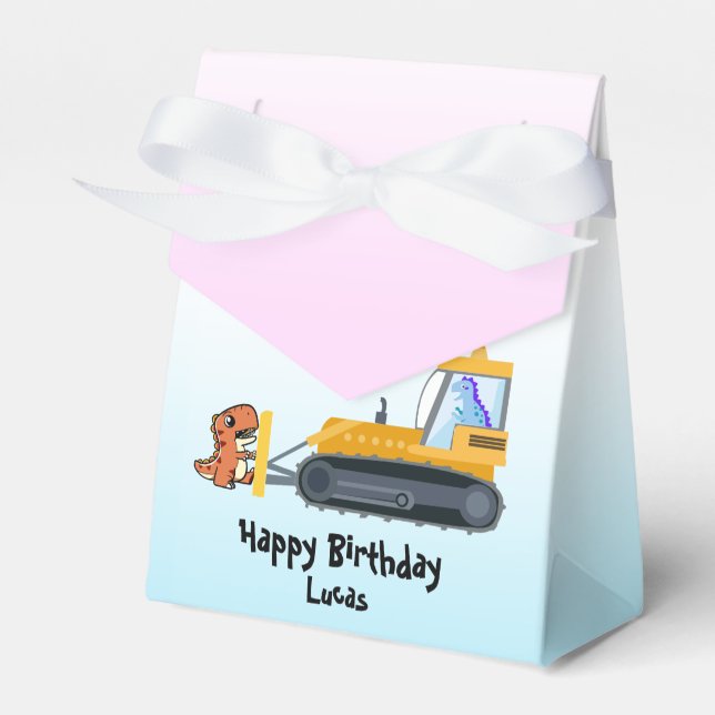Fun DINO dinosaur tractor Farm School Birthday boy Favour Box (Front Side)