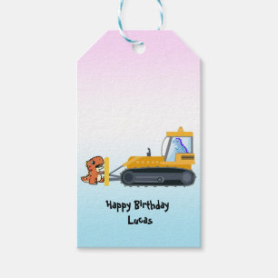 Fun DINO dinosaur tractor Farm School Birthday boy Gift Tags