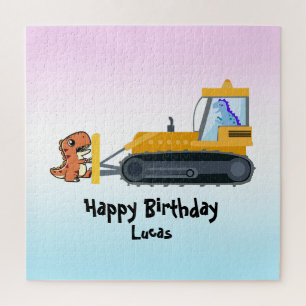 Fun DINO dinosaur tractor Farm School Birthday boy Jigsaw Puzzle