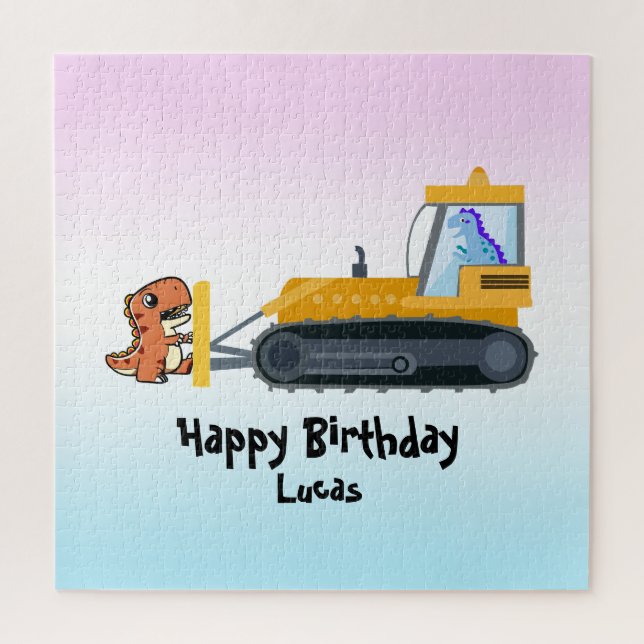 Fun DINO dinosaur tractor Farm School Birthday boy Jigsaw Puzzle (Vertical)