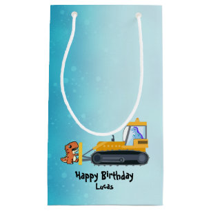 Fun DINO dinosaur tractor Farm School Birthday boy Small Gift Bag