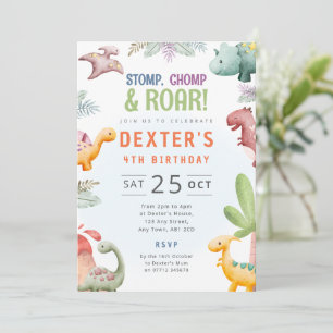 Fun Dino Party Birthday Invitation Dinosaur Theme