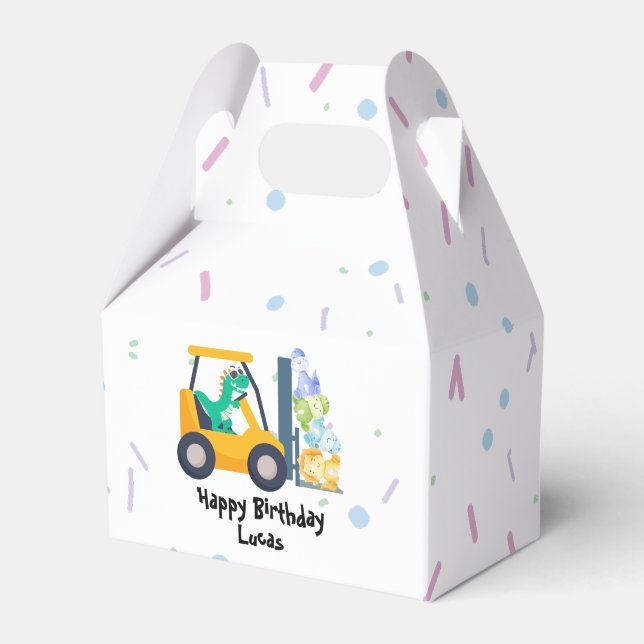 Fun dino tractor Truck Birthday School boy kids Favour Box (Front Side)