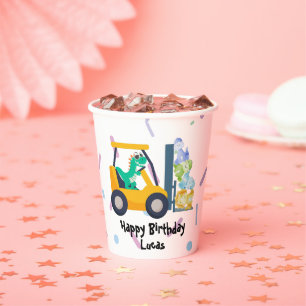 Fun dino tractor Truck Birthday School boy kids Paper Cups