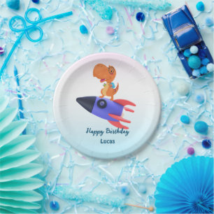 Fun dinosaur colourful rocket School Birthday part Paper Plate