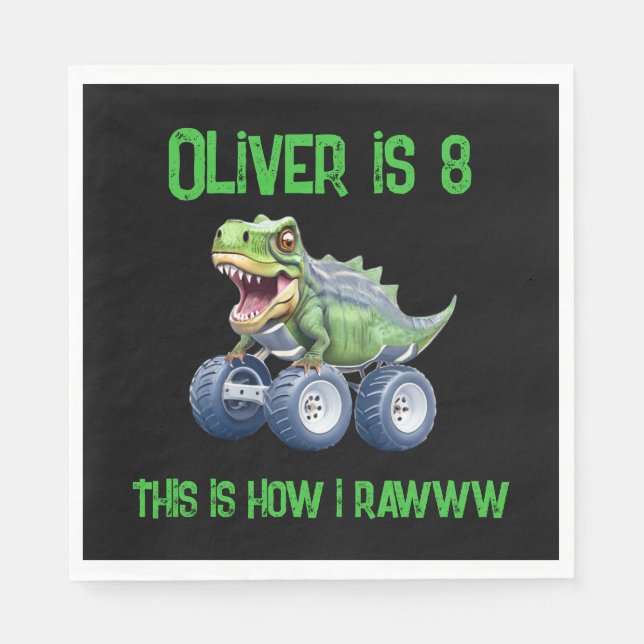 Fun Dinosaur monster truck personalised birthday  Napkin (Front)