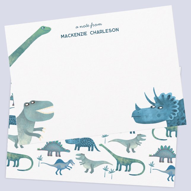 Fun Dinosaur Personalised Card (Fun dinosaur personalized name child kids stationery notecard)