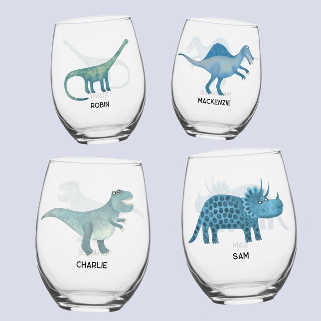 Fun Dinosaur Personalised Glass (Fun dinosaur personalized name glass set)