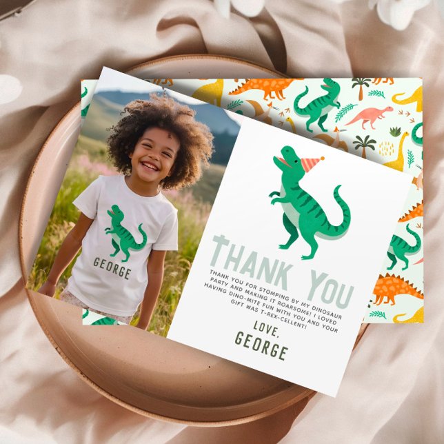 Fun Dinosaur Roarsome Photo Birthday  Thank You Card (Creator Uploaded)