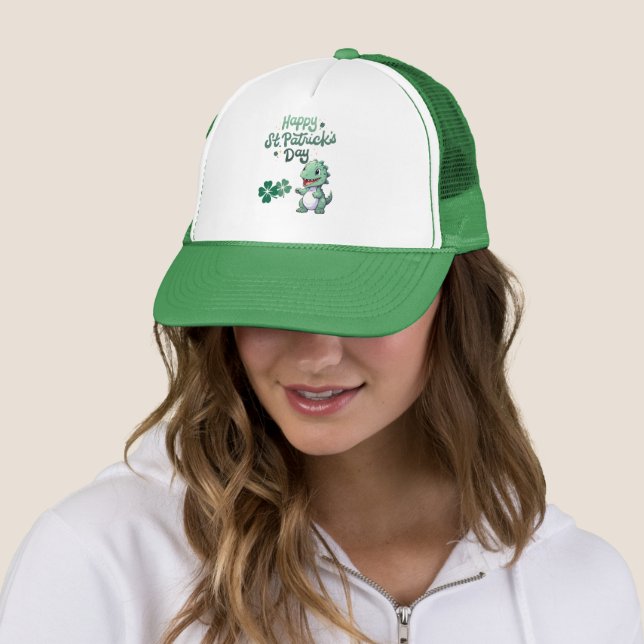 Fun Dinosaur St. Patrick’s Design for  Dino Lovers Trucker Hat (In Situ)