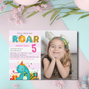 Fun Dinosaur Stomp Chomp and roar Birthday Girl Invitation