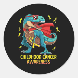 Fun Dinosaur T-Rex Childhood Cancer Awareness Boys Classic Round Sticker