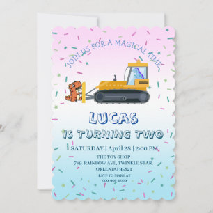 Fun dinosaur tractor Truck Birthday party DIY NAME Invitation