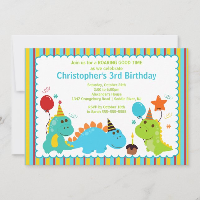 Fun Dinosaurs Birthday Party Invitation (Front)