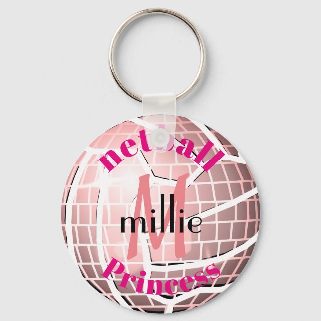 Fun Disco Ball Design Personalised Netball Keyring (Front)