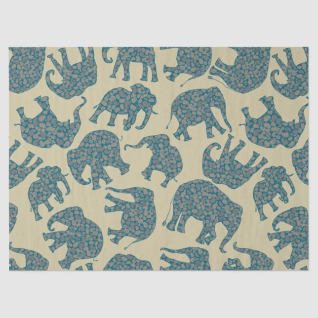 Fun Ditzy Paisley Elephants on Beige Tissue Paper (Front)