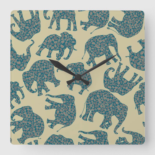 Fun Ditzy Paisley Elephants on Beige Wall Clock (Front)