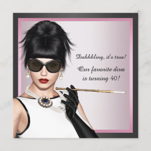 Fun Diva Womans Pink and Black Birthday Invitation